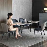 Ensemble Table à Manger Moderne et Élégante en Marbre, Pierre, Métal, de Luxe pour Restaurant, Cuisine, Hôtel, Mobilier Décoratif Abordable