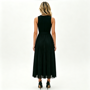 Abito Midi Estivo Formale Casual <span class=keywords><strong>da</strong></span> <span class=keywords><strong>Donna</strong></span> 2026 - Senza Maniche, Linea ad A, in Chiffon Drappeggiato e Pieghettato, Tinta Unita - Product Image 3