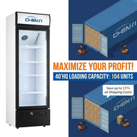 Réfrigérateur vertical OEM à température unique avec porte vitrée, refroidissement par air, sans givre et dégivrage automatique pour boissons