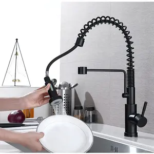 Matte Black Keuken Kranen Commerciële Massief Messing Smart Touch Enkel Handvat Eengreeps Pull Down Sproeier Lente Aanrecht