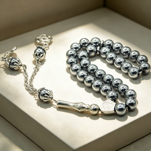Tasbih de hematita redonda negra mate, pulida a mano, de 10 mm, 33 cuentas, unisex, joyería religiosa musulmana con piedras curativas. - Product Image 1