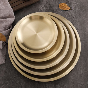 Stainless Steel Round Serving <b>Tray</b> Flat Bottom Hotel Restaurant Use 304 Metal Plate For Food Coffee <b>Tea</b> Dining Tableware - Product Image 2