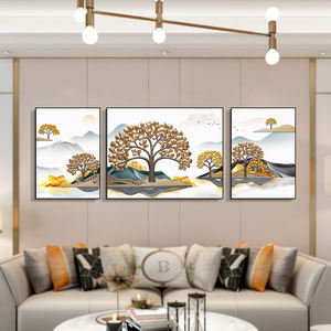 Panneaux décoratifs modernes d'art de mur 3D-conception de <span class=keywords><strong>paysage</strong></span> abstraite avec les arbres et les montagnes d'or - Product Image 4