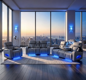Modern electric smart recliner <b>sofa</b> set, filled sponge, equipped colorful LED lights, fully functional, with a liftable <b>table</b>, - Product Image 1