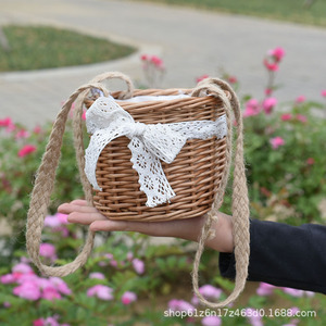 Mini Rattan Handbag 7 Inch With Lace Bow Summer Travel Women's Bag - Product Image 5