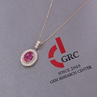 Collier pour femme en or 10 carats avec pendentif ovale en rubis de laboratoire de 3 carats, grand pendentif en diamant rose et breloques