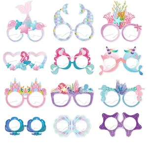 12pcs/set Mermaid Paper Glasses Shooting Props Kids Eyeglasses Photo Booth Props For Birthday Mermaid Theme Party Decoration