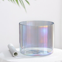 Bol chantant en cristal coloré transparent, moulé à la main, avec marteau, pour la thérapie sonore et la méditation