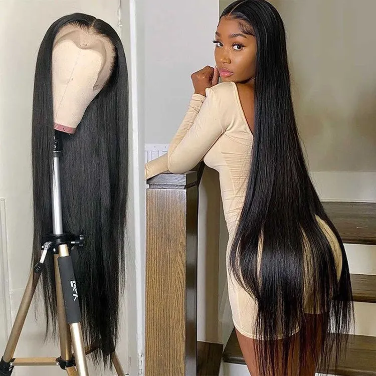 Indian raw remy frontal virgin long 100% human hair bone silky straight 1b natural black HD full lace front wigs for black woman