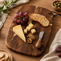 Planche à découper en bois d'acacia massif, épaisse, faite à la main, durable, avec sangle en cuir pour la cuisine et la découpe du pain