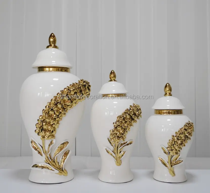 Factory direct sale luxury porcelain decorative vase white ginger jar with flowers for home decor