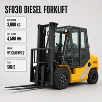Forklift Diesel Shantui 3 Ton SFD30 4.5m Triplex Full Free Mast 1220mm Fork 122mm Lebar Ban Solid MITSUBISHI S4S Load Center