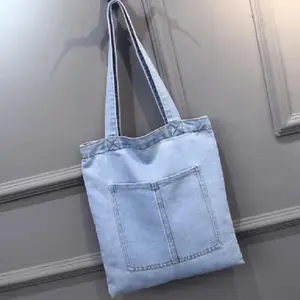 Logotipo personalizado Eco Reciclado Designer Mulheres Ombro Jean Sacolas De Pano Denim Tote Bag