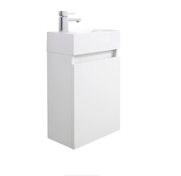 Meuble-lavabo compact moderne blanc brillant en mélaminé avec vasque en pierre intégrée, sur pied