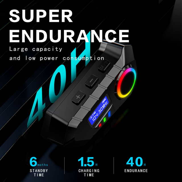 Bulk Stock Motorcycle Bluetooth Headset IP65 800mAh 40H Battery FM Radio LCD Screen for Resellers