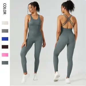 Outdoor Yoga Romper One Piece Bodysuits Workout Open Back Jumpsuit For Women