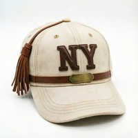 Casquette de baseball vintage personnalisée, 6 panneaux, unisexe, avec ceinture à pampilles en cuir, badge métallique, visière incurvée, style équestre western, mode outdoor