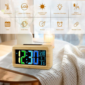 Reloj Despertador Digital <span class=keywords><strong>de</strong></span> Madera, Pantalla LED Grande con Números Coloridos, Sensor <span class=keywords><strong>de</strong></span> Brillo, Función <span class=keywords><strong>de</strong></span> Repetición, Funcionamiento por USB para Dormitorio - Product Image 2