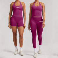 Offre Spéciale : Ensemble 4 Pièces Sans Couture – Débardeur Halter, Soutien-Gorge de Sport, Legging Taille Haute Push-Up – Tenue d'Entraînement et Yoga pour Femme