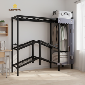Armoire Pliante Moderne en Métal avec Rideaux Anti-Poussière Coulissants pour Chambre à Coucher, Hôtel, Petit Appartement, Enfants - Product Image 1