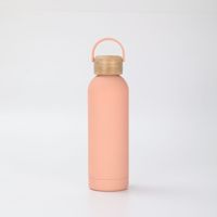 Botol Air Olahraga Plastik Berinsulasi Vakum Tahan Lama dari Baja Tahan Karat dengan Tutup Bambu Desain Modern Pegangan Portabel Cetak UV