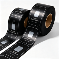 Étiquettes autocollantes en PET noir avec gaufrage argenté pour flacons compte-gouttes d'huile pour le visage Haoxuan OEM, pour emballages cosmétiques