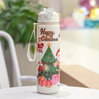 Bouteille d'eau réutilisable en plastique PC de 750 ml, anti-fuite, avec couvercle et paille, imprimée UV, cadeau de vacances pour les fêtes