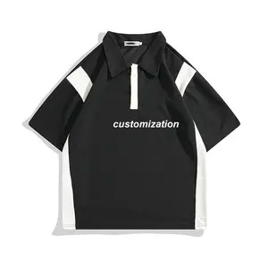 도매 격자 무늬 골프 폴로 티셔츠 남성 자수 로고 플러스 사이즈 컬러 블록 니트 폴로 셔츠