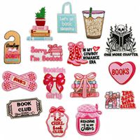 Patchs brodés thermocollants pour les amoureux des livres, avec slogan littéraire et appliques en forme de nœud et de café, pour vêtements, sacs et décoration DIY