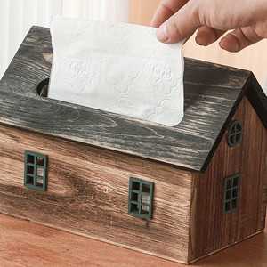 Dream House Tissue Box <b>Wooden</b> House Shape Organizer Desktop Storage For Living Room Decor - Product Image 1