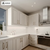 Meuble de cuisine classique avec portes en mélamine, aménagement en L, dimensions personnalisées, boîtes de rangement en contreplaqué et tiroirs à fermeture amortie