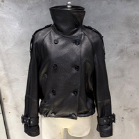 Vestes surdimensionnées à double boutonnage en cuir d'agneau véritable grainé bordeaux pour femmes
