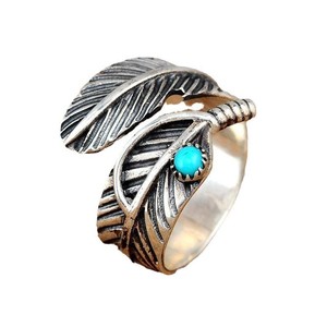 Anello Aperto Vintage con Piuma, Unisex, con Pietra Turchese, Stile Boho, Gioiello da Dito alla Moda - Product Image 4