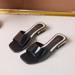 Sandales décontractées d'été pour femmes, style français européen, à bout ouvert, talon épais, ornées de cristaux brillants, à bride unique, pour l'extérieur - Product Image 3