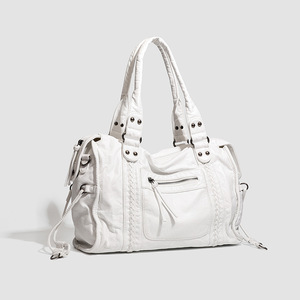 Cross-border Best-selling French-style Vintage Biker <b>Bag</b> <b>Soft</b> PU <b>Leather</b> Shoulder Crossbody Tote Large Women's <b>Bag</b> High Capacity - Product Image 4