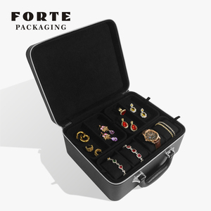 FORTE Custom Logo Handmade PU Leather Jewelry <b>Box</b> <b>Gift</b> <b>Earring</b> Organizer Case with Zipper Closure Double Layers Luxurious - Product Image 1