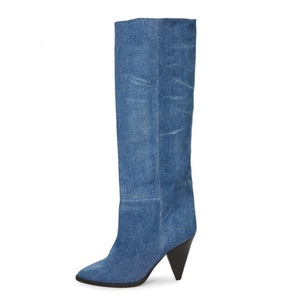 Bottes hautes à talons pointus en daim pour femmes, grande taille 45, bottines longues pour femmes avec talons originaux - Product Image 1
