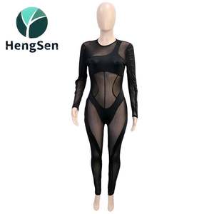 Mono de Terciopelo Negro con Malla Transparente para Club Nocturno, Mono de una Pieza con Mangas Acampanadas - Product Image 2