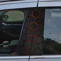 2pcs Sci-Fi Themed B Pillar Car Decals Durable Vinyl Hexagonal Pattern avec Red Glow Accents