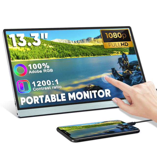 SIBOLAN Type-c 13.3 Inch 1920*1080P Touch Screen 13 Inch Usb c Oem Portable Extendable Gaming Monitor 1080P for Laptop