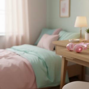 Casque audio Myrva Rabbit rose en plastique écologique, accessoire pour enfants - Product Image 2