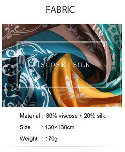 Écharpe carrée en satin twill effet soie de luxe 130x130cm, imprimé numérique, châle bandana hijab à dégradé de couleurs pour femme - Product Image 6