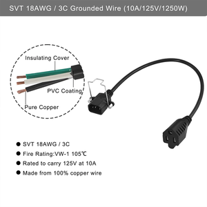 Y อะแดปเตอร์แยก C14 C13ล็อคและ NEMA 10A 5-15R สายไฟ125V สายจ่ายไฟสีดำตัวผู้กับตัวเมียซีพียู PDU - Product Image 3