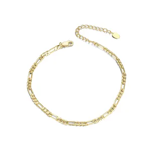 RINNTIN SA07 Diamond-Cut Figaro Chain 925 Silver Delicate Gold Bracelet Anklet