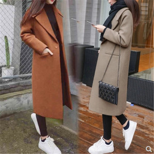 En stock femmes laine Midi manteaux décontracté uni costume mince pardessus dame hiver grande taille longs Blazers manteau vestes - Product Image 5