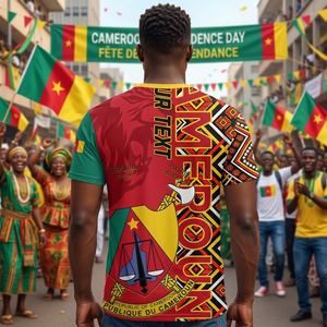 T-shirt de la Fête Nationale <span class=keywords><strong>du</strong></span> Cameroun, motif armoiries <span class=keywords><strong>du</strong></span> Cameroun, motif Ankara, pour voyage et travail, texte personnalisé, en polyester, sublimation - Product Image 2