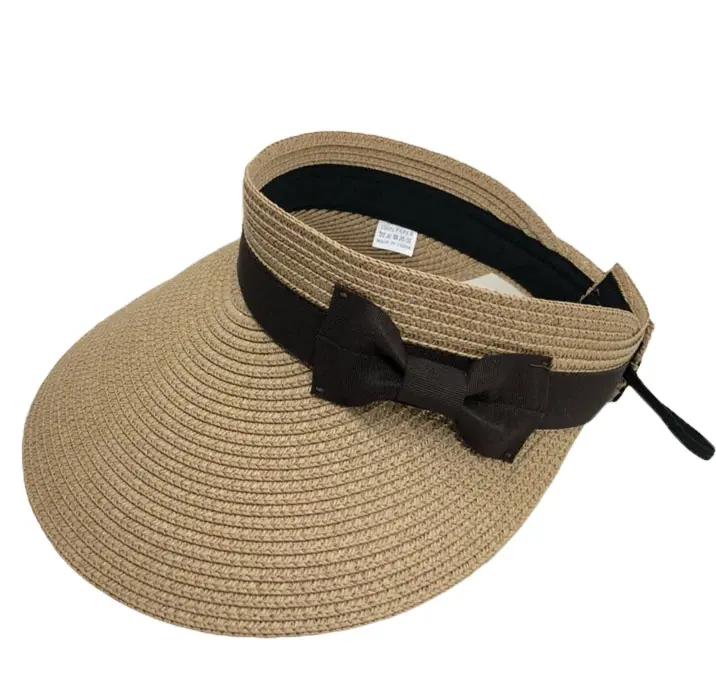 جديد لطيف القوس طوي قبعة الشمس الشاطئ كبيرة واسعة بريم سترو قناع المرأة الصيف مضفورة القش قبعة بواقٍ للشمس