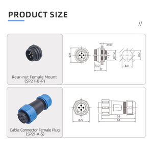 Connecteur d'alimentation électrique étanche IP68 SP21 pour l'aviation, contact en <span class=keywords><strong>laiton</strong></span>, 2, 3, <span class=keywords><strong>4</strong></span>, 5, 7, 9, 12 broches, fiche mâle, prise <span class=keywords><strong>femelle</strong></span> pour panneau - Product Image 5