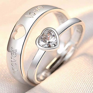 Kingcome-Anillo de amor de larga distancia para hombre y mujer, con forma de corazón, diamante, regalo de San Valentín, pareja - Product Image 5