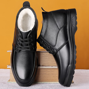 Botas de invierno para hombre, de cuero genuino, forradas de lana, antideslizantes, con punta redonda, para la nieve, para padres mayores. - Product Image 3